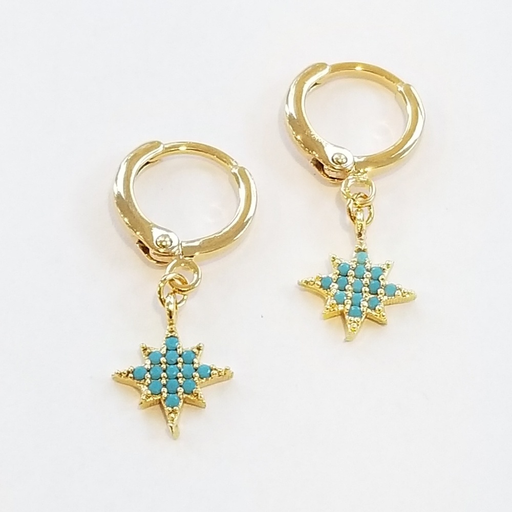 COPY - Gold vermeil turquoise charm huggie hoops
